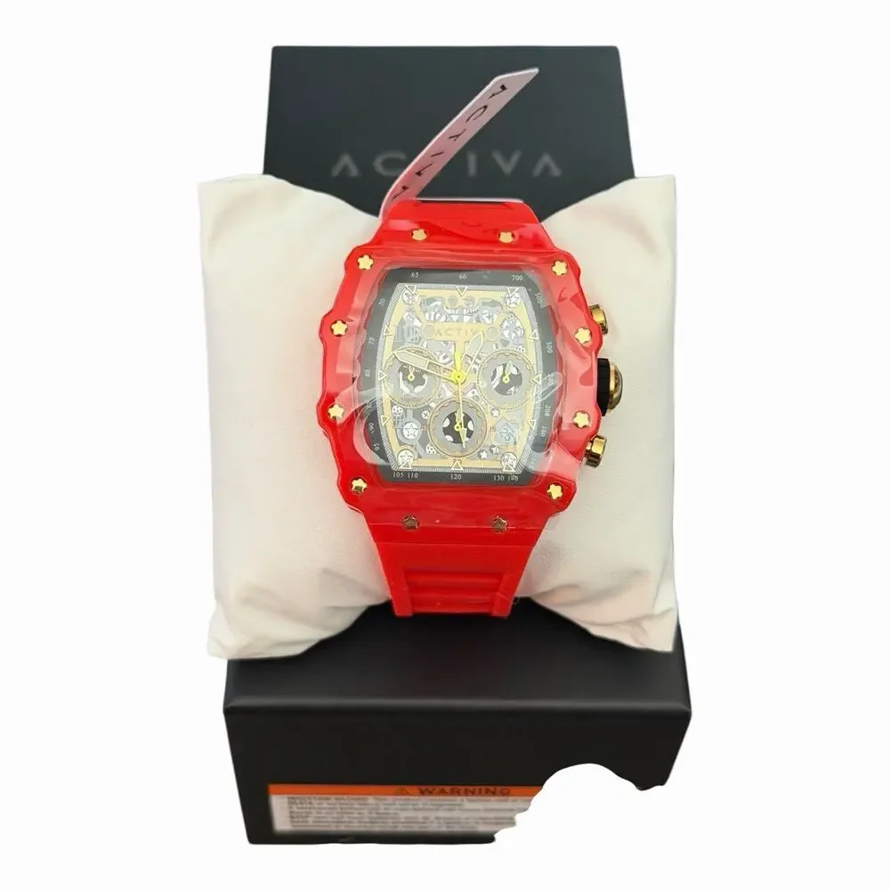 Activa x Invicta Men’s Skeleton Watch ACW2305-019 Red Case Black Dial NIB 50M - Picture 3 of 14